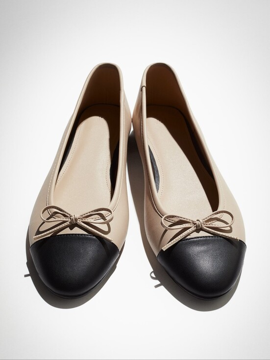 H&M Shoes - H&M Beige and Black Cap-Toe Ballet Flats